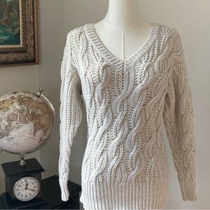 Black & White Cable Sweater Beige Women